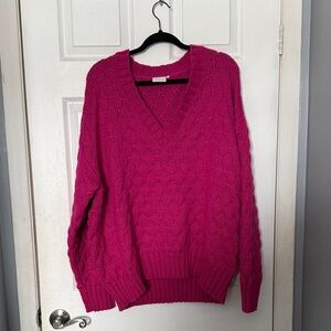 KAFFE Fuchsia Cable-Knit V-Neck Sweater PTP 27